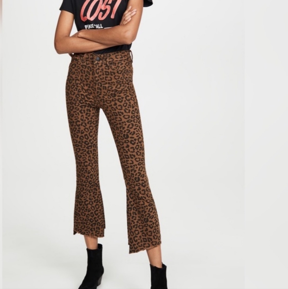 DL1961 jaguar print Bridget cropped high rise instasculpt boot cut jeans size 25